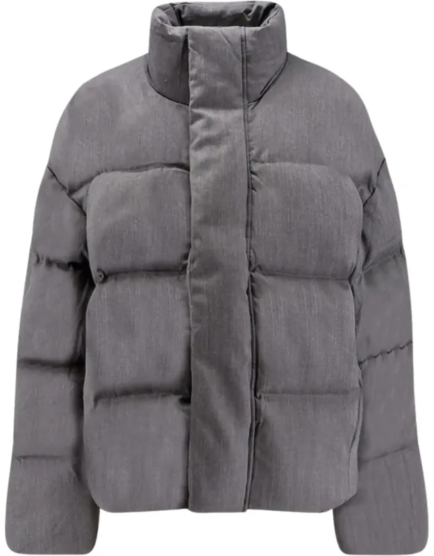 Boxy Cropped Down Jacket With Concealed Closure And Textured Fabric