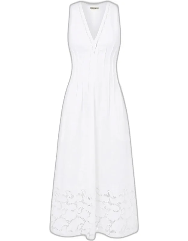 Broderie Linen-blend Midi Dress