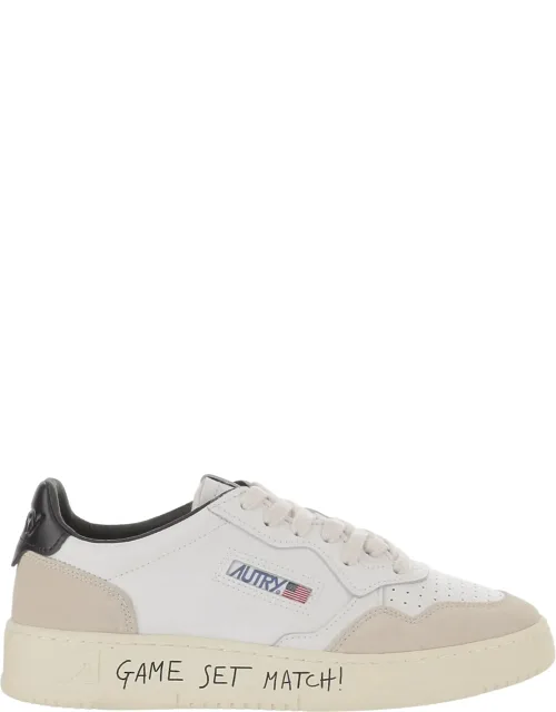 Round Toe Leather Sneakers With Suede Inserts And Graffiti Accents