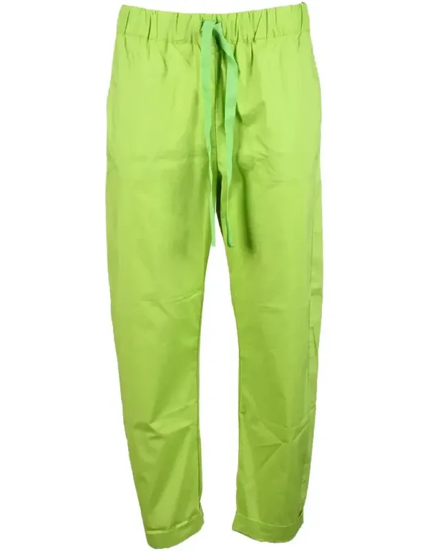 Cropped Cotton Trousers With Relaxed Fit And Drawstring Waistband