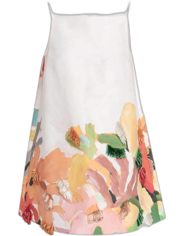 Bead-embellished Printed Mini Dress