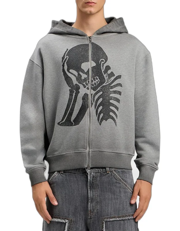 Skull-print Logo Zip-front Hoodie