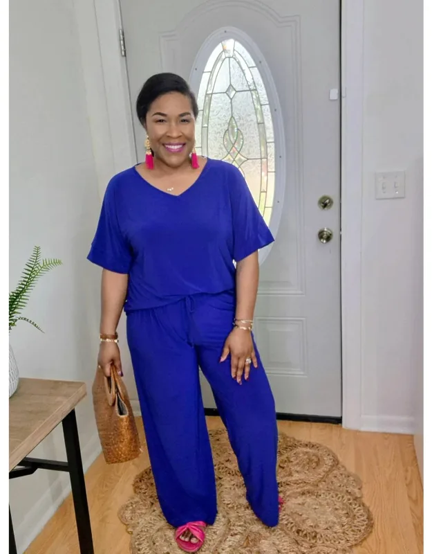 V-neckline Tunic Top And Pants Travel Set