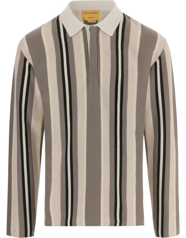 Vertical Striped Cashmere Polo Shirt