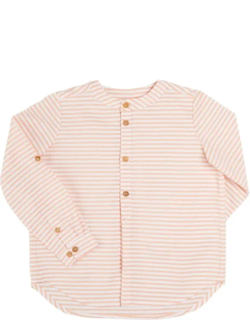Striped Mao Collar Linen-blend Shirt
