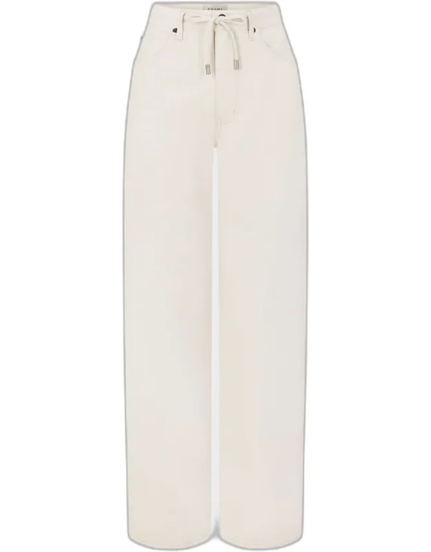 Off-duty Drawstring Bow Jeans With Adjustable Waist And Barrel Legs