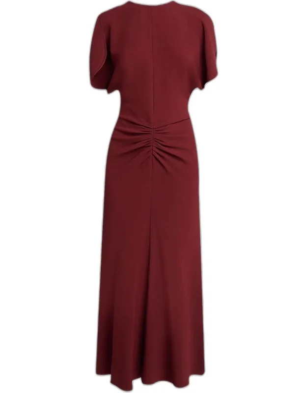 Gathered Crepe Back Satin Midi Dress