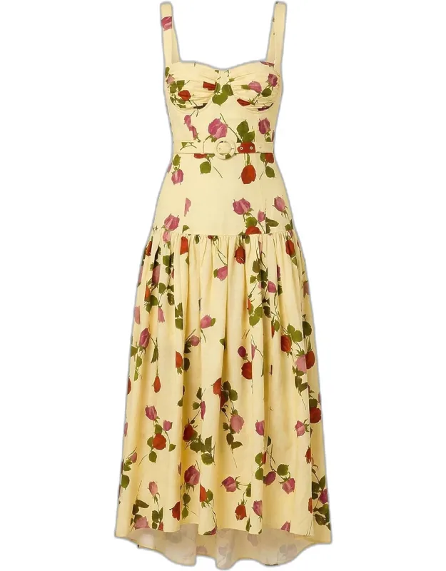 Floral Linen-blend Drop-waist Midi Dress