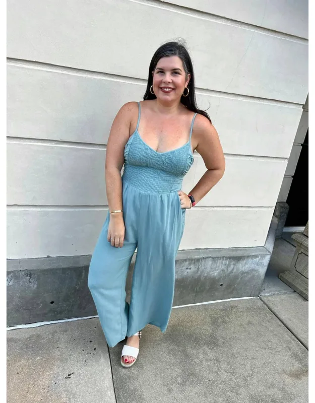 Smocked Bust Flare Jumpsuit