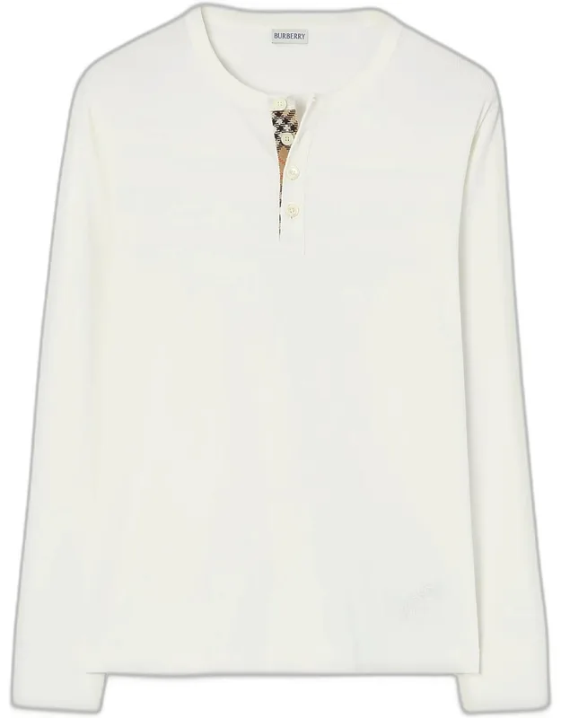 Check-placket Long-sleeve Henley T-shirt