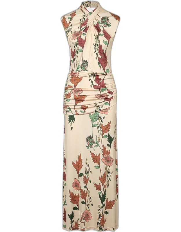 Hibiscus Compass Crisscross Ruched Ankle Dress