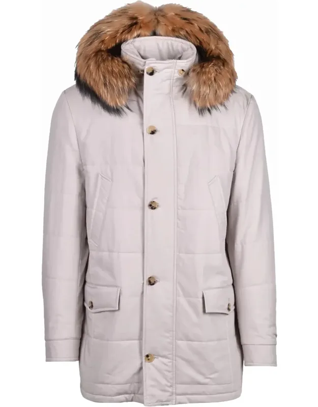 Quilted Parka Jacket With Detachable Fur Trim And Hybrid Closure