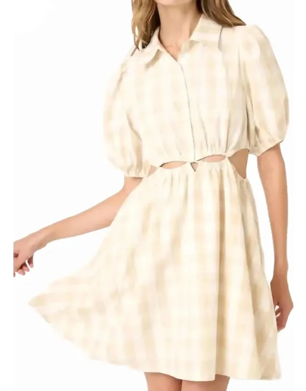 Gingham Cut Out Detail Mini Shirt Dress