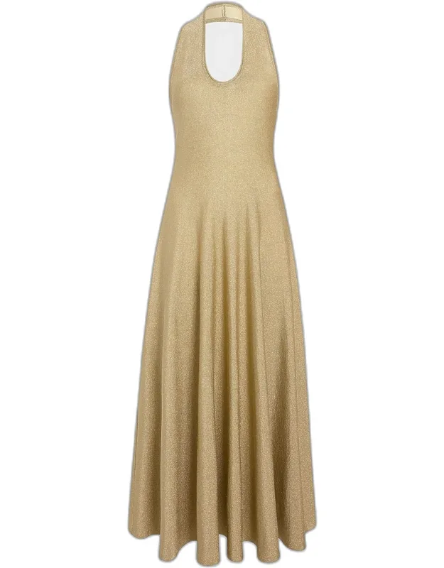 Metallic Halter Cocktail Dress