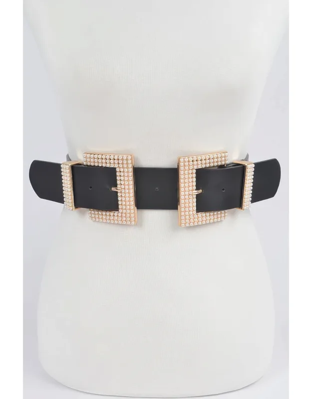 Two Faux Pearl Buckle Waist Belt