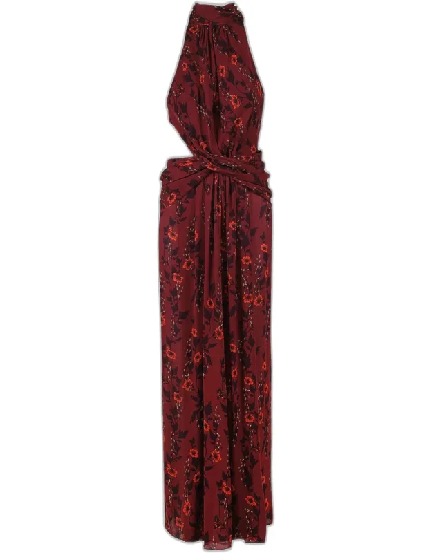 Floral Silk Cutout Maxi Dress