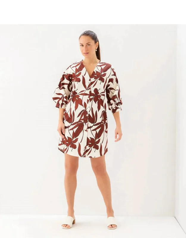Lantern Sleeve Button-front Dress