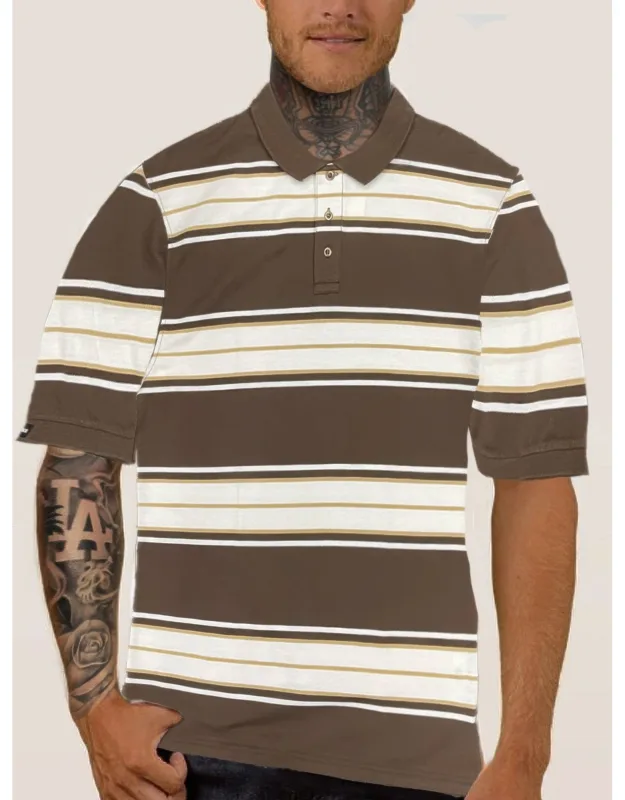 Old School Striped Pique Polo - Breathable Cotton-polyester Blend, Durable Pique Fabric