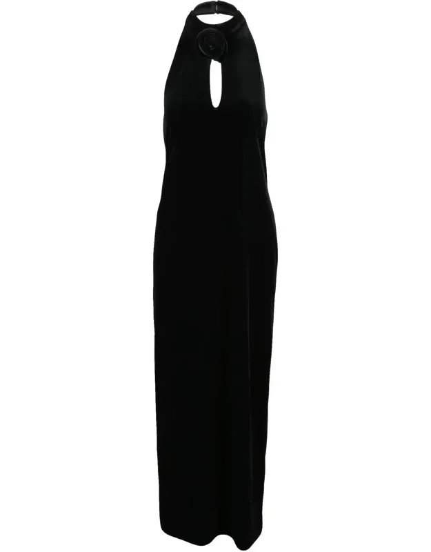 Long Halter Neck Velvet Dress With Keyhole Detail