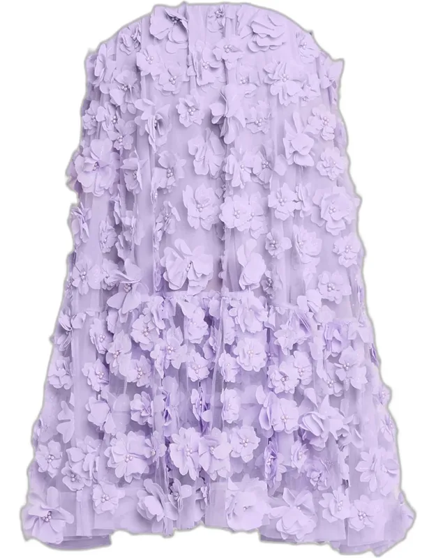 Embroidered Strapless 3d Floral Mini Dress
