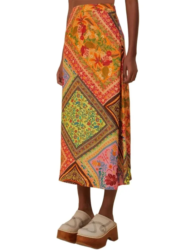 Mixed Scarf Midi Skirt