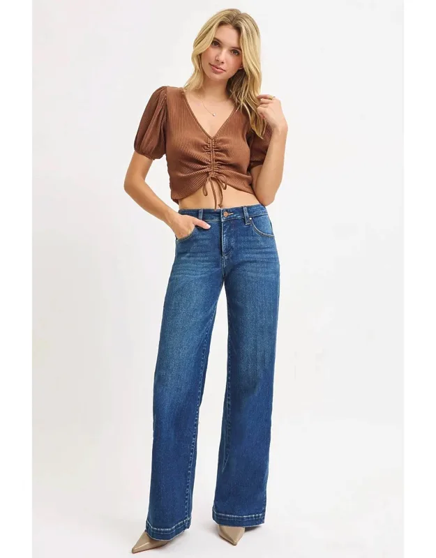 Mid-rise Wide Iron Press Line Detail Western Jeans