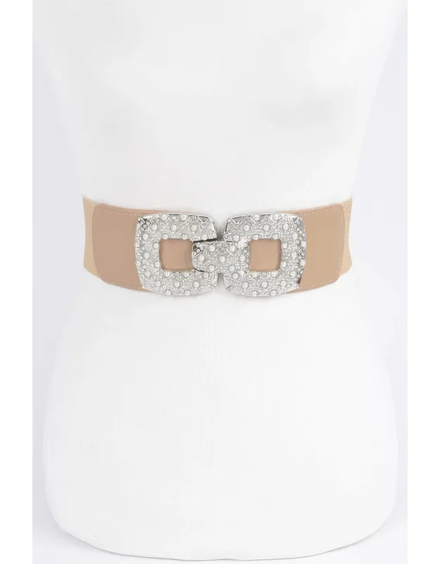 Rhinestone Pearl Buckle Elastic Belt