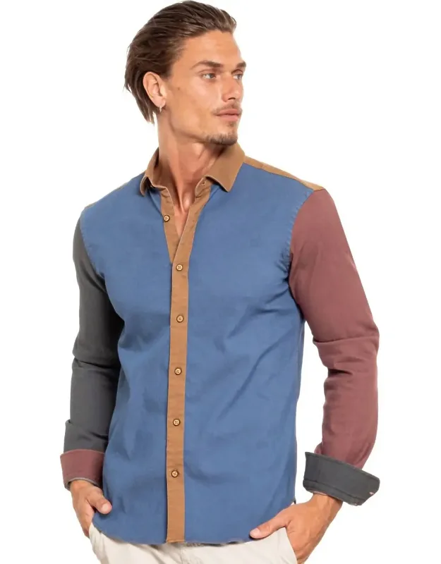 Denim Sections Stretch Button Down Shirt