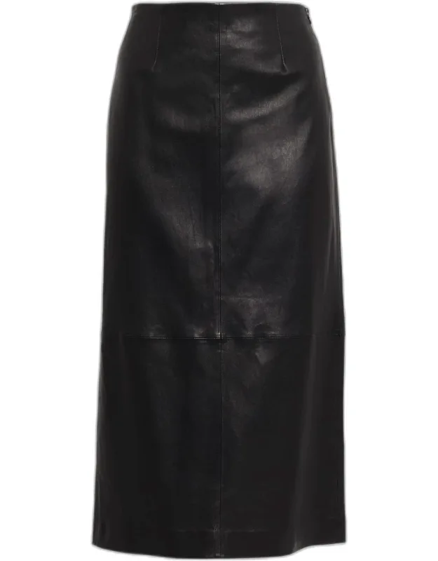 Raven Leather Pencil Midi Skirt