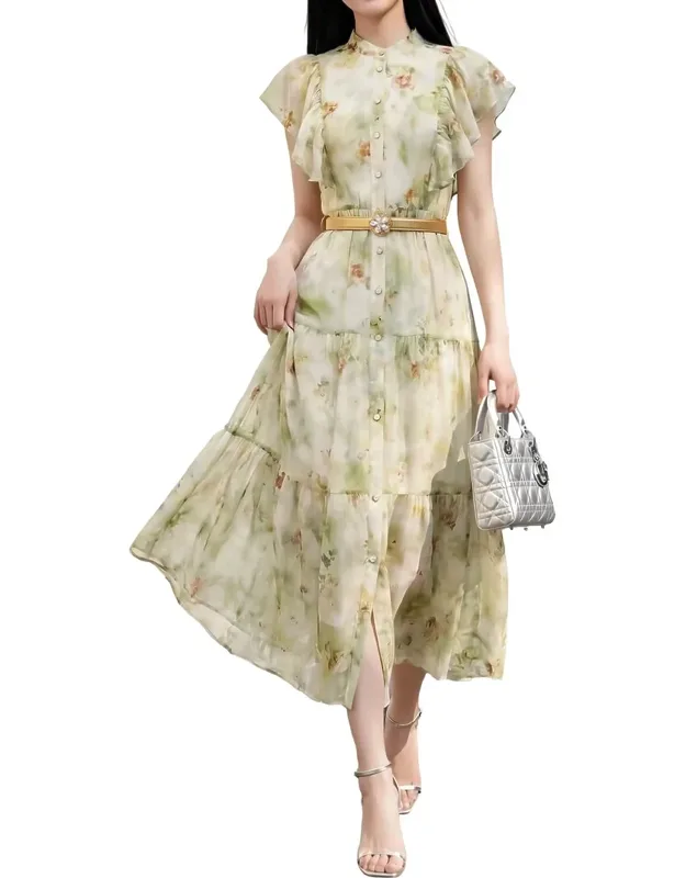 Brc Short Sleeve Midi Dress - Green, 100% Polyester
