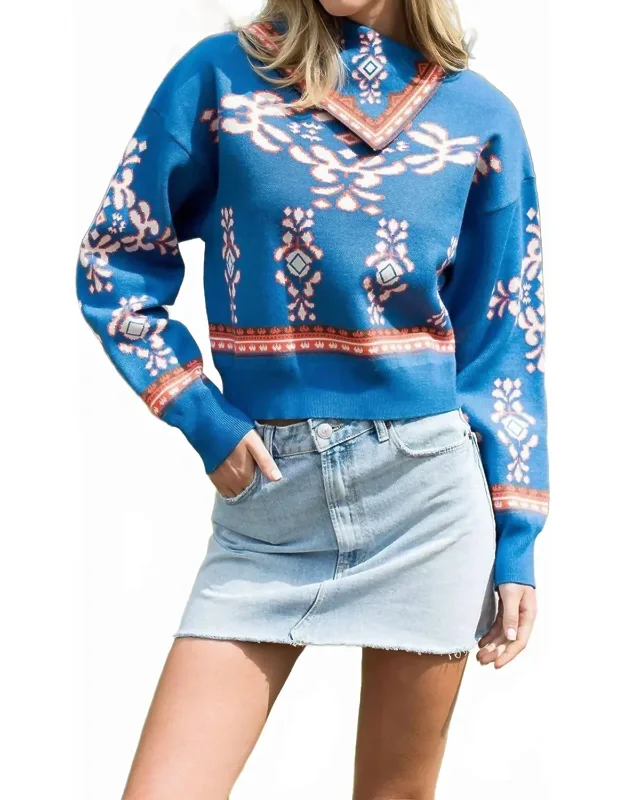 Scarf Neck Print Long Sleeve Sweater