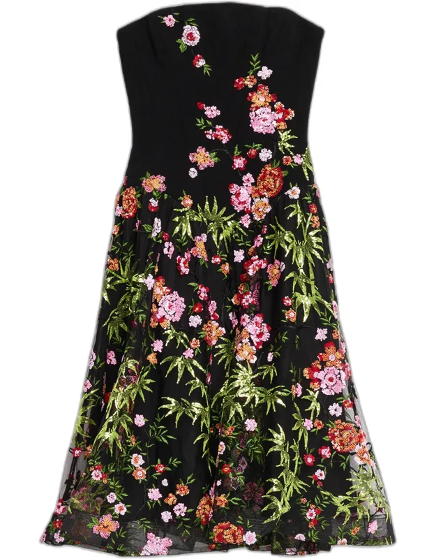 Strapless Floral Applique Midi Dress