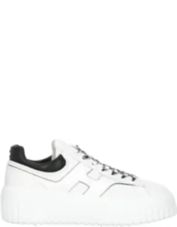 White H-stripes Sneakers With Distinct Patterned Laces And Thick Rubber Sole