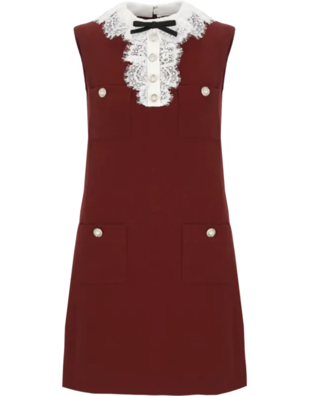 Sleeveless Mini Dress With Lace Collar And Jewel Accents