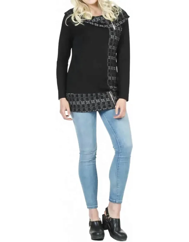 Boat Neck Sweater With Zip Detail Off Shoulder