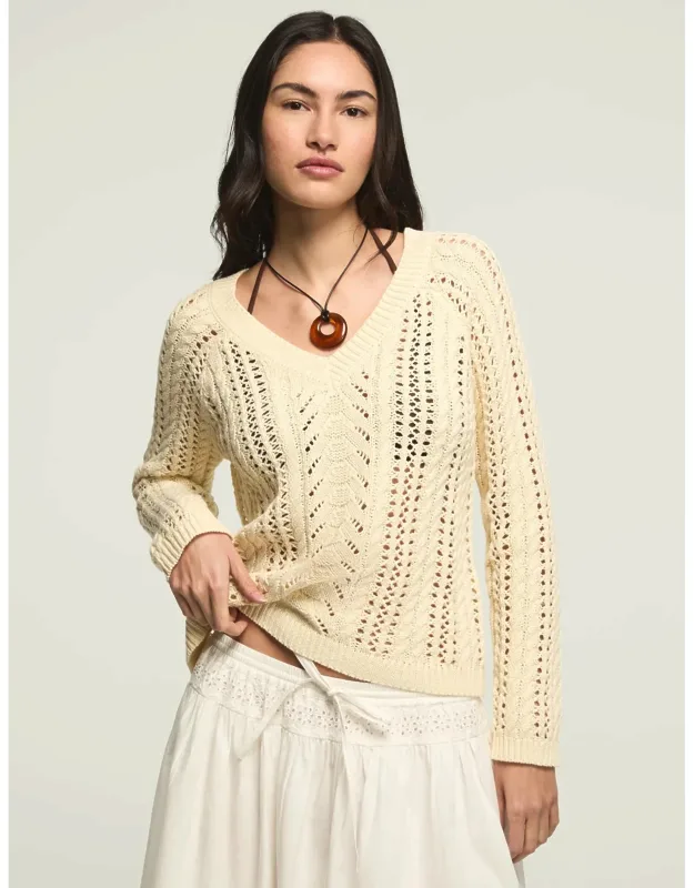 Open Cable V Neck Sweater