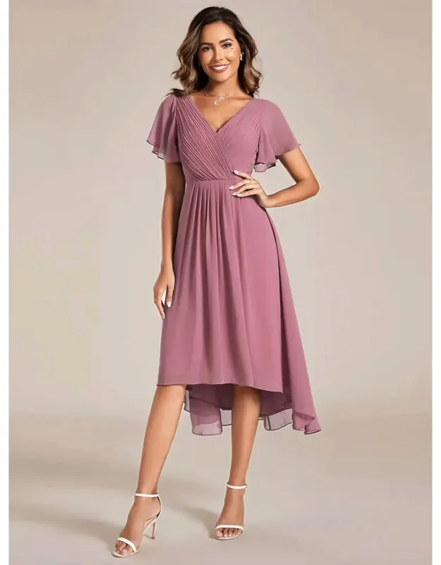 Pleated Ruffles Chiffon Dress