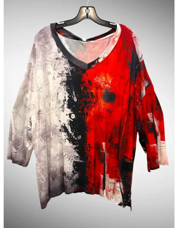V-neck Bamboo T-shirt In Mix Media Abstract Print
