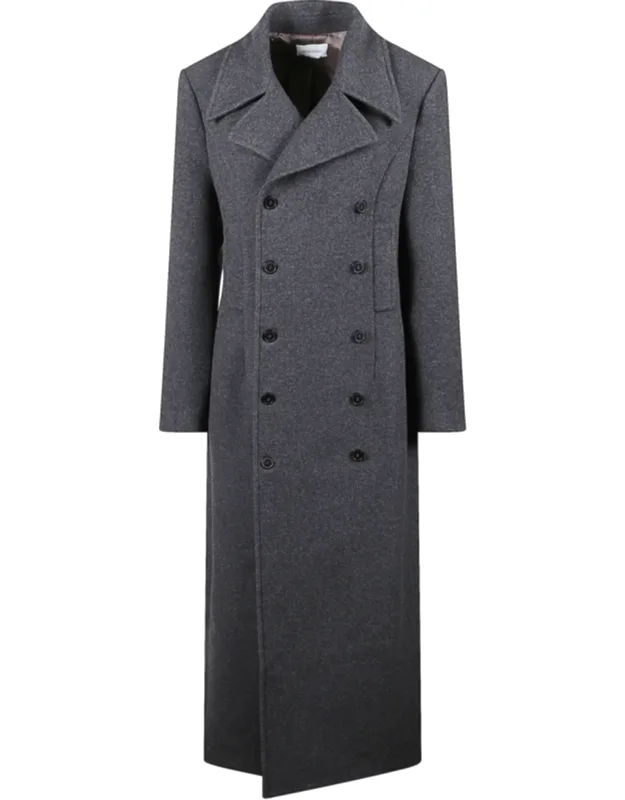 Long Double-breasted Coat With Classic Lapels In Wool