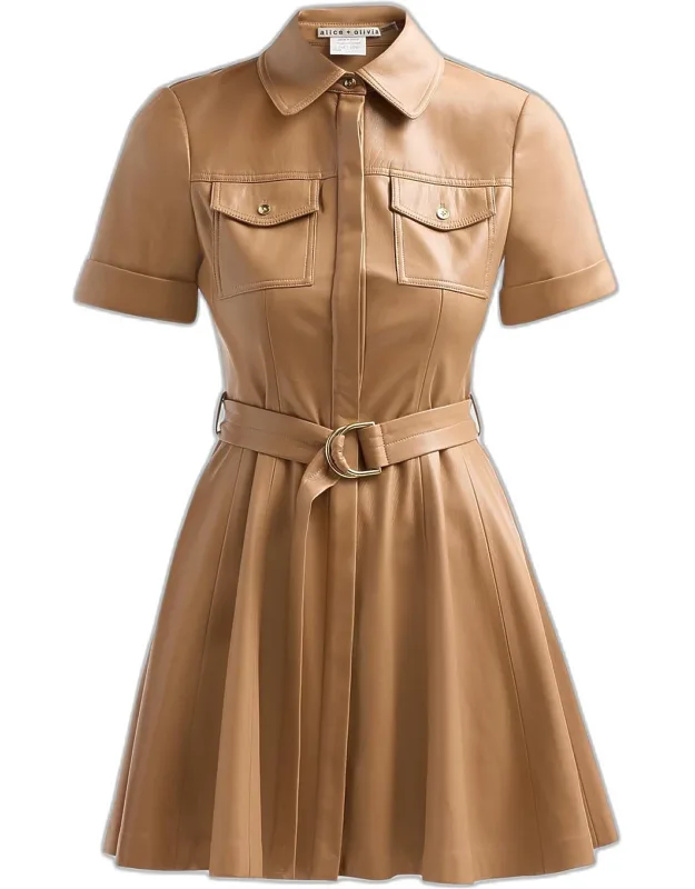 Faux-leather Belted Mini Shirtdress