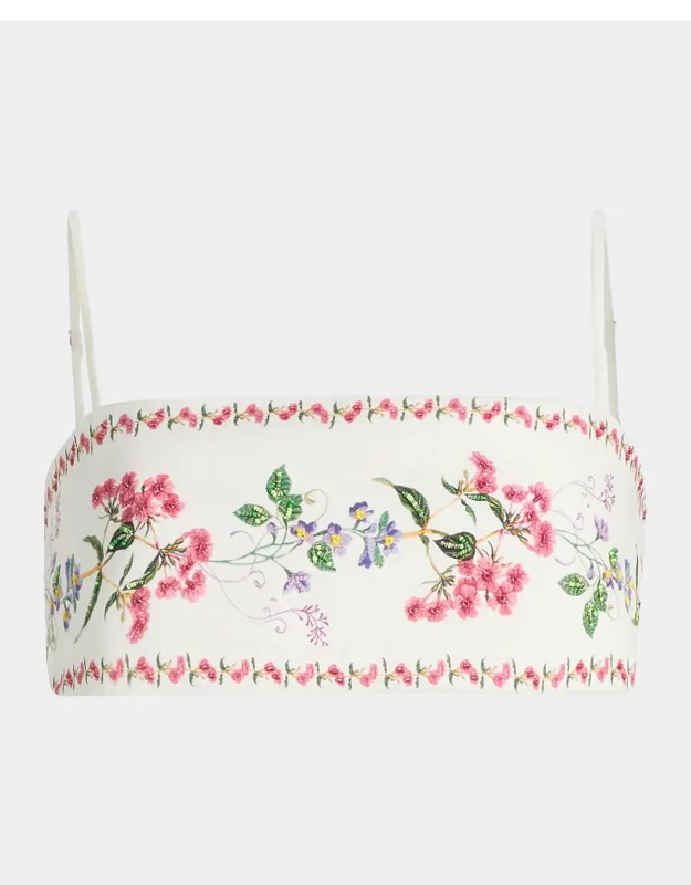 Floral Embellished Linen-cotton Bustier Top
