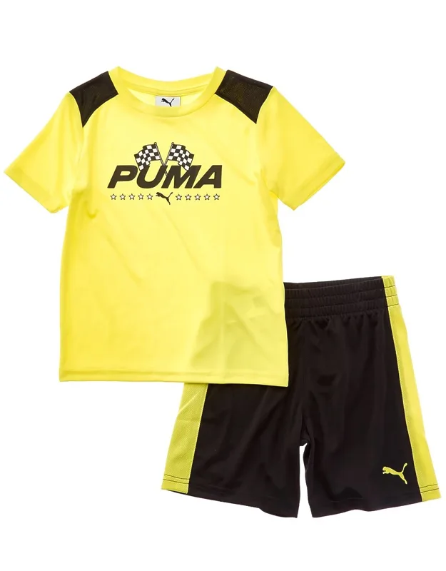Puma 2pc T-shirt & Short Set With Crewneck And Ribbed Trim