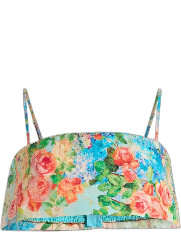 Floral Linen-cotton Crop Top