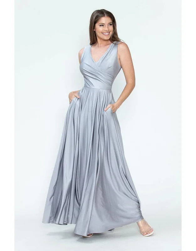 Simple Sleeveless Stretchy Long Dress With Side Pockets