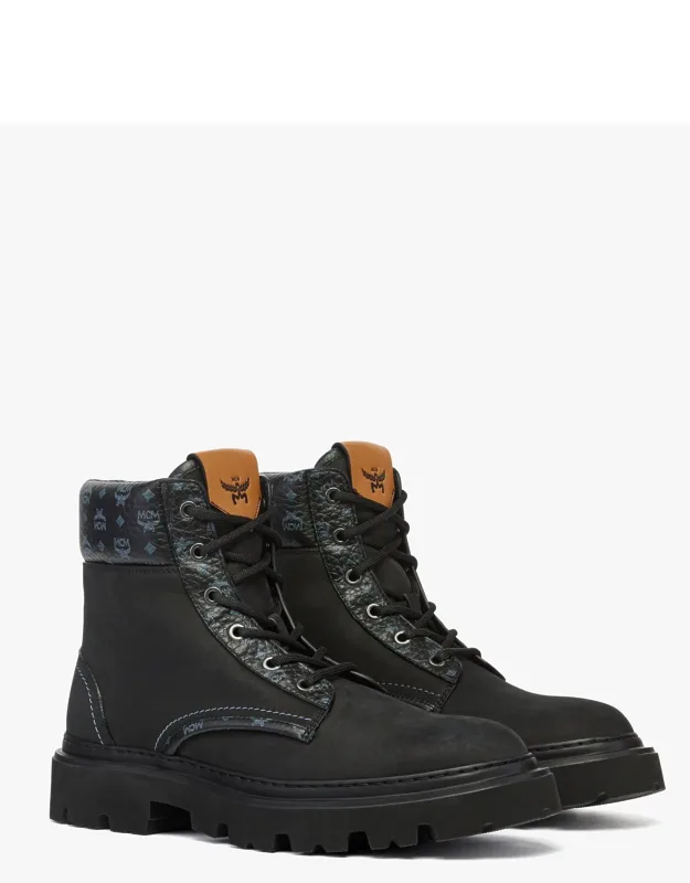Ankle Boots In Nubuck And Monogram Print Leather