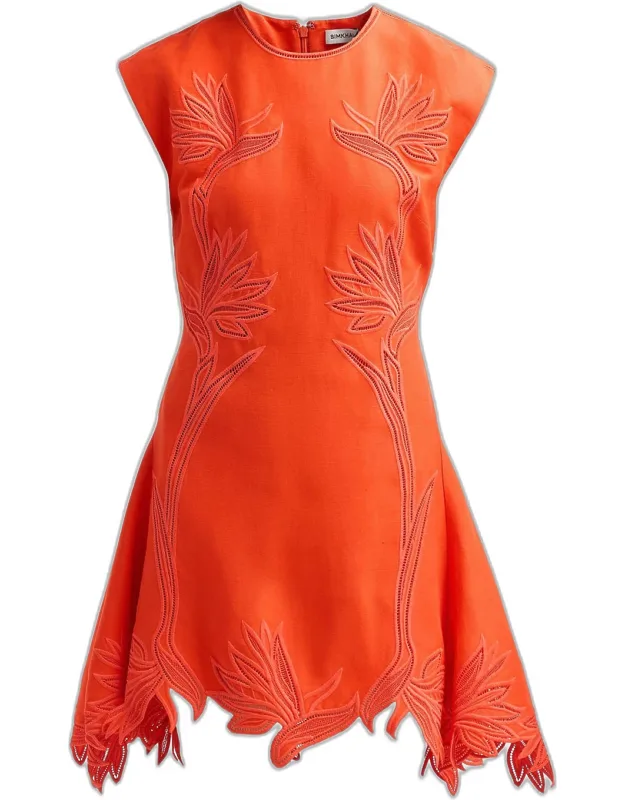 Embroidered Linen-blend Mini Dress