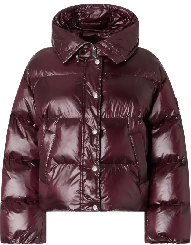 Cropped Padded Jacket With Glossy Finish And Wide Collar