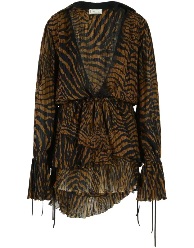 Viscose Dress With Layered Skirt And Sheer Details