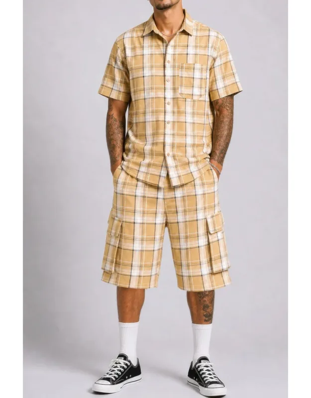 Checkered Shirt And Cargo Shorts Set