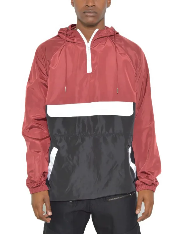 Color Block Anorak Jacket Pullover Windbreaker, Lightweight, Water-resistant